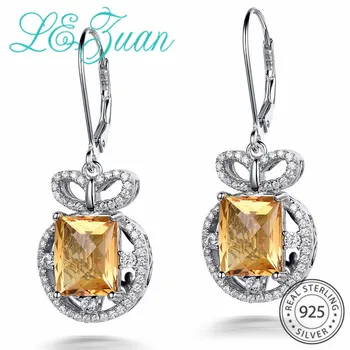 

L&zuan 100% S925 Sterling Silver Jewelry Drop Earrings 6.68ct Natural Citrine Luxury Earrings For Women Christmas Gift