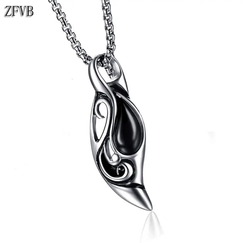 

ZFVB Stainless Steel Silver color Wolf Tooth Necklaces Men's Vintage Water Drop Pendant Necklace Statement Jewelry Bijoux Gifts