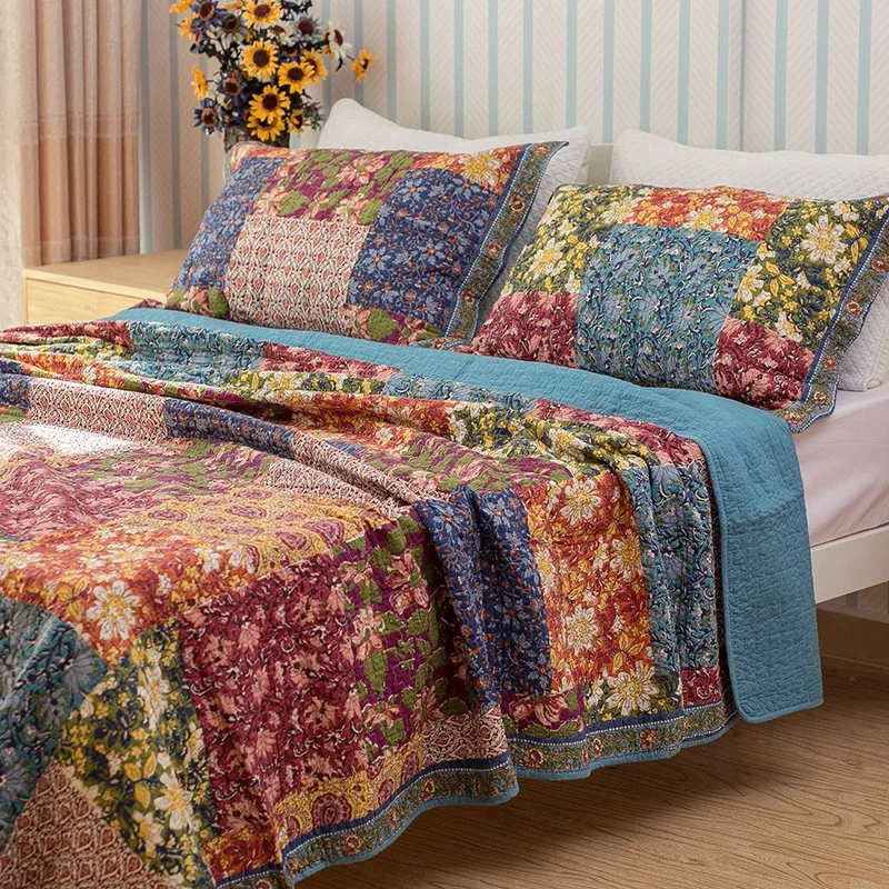 CHAUSUB Floral Quilt Set 3PCS Bedspread on the Bed Printed Cotton Bed Cover King Size Summer Double Blanket Quilted Coverlet
