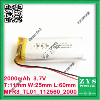 

3.7V 2000mAh battery 112560 3.7 v 2000 mah Lithium Polymer Battery Li Po li ion For Mp3 DVD Camera GPS PSP bluetooth electronics