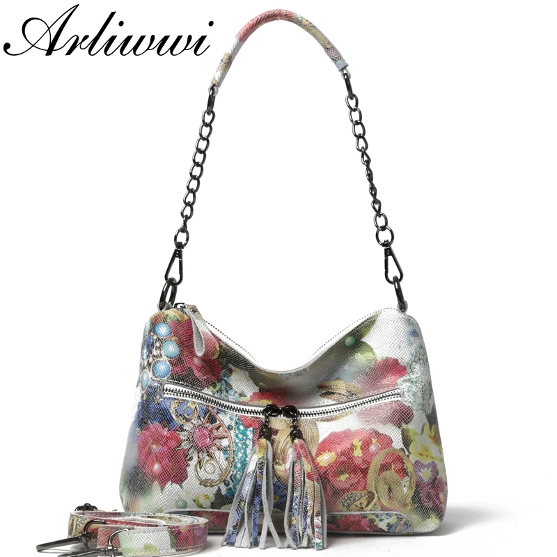 Arliwwi дизайнерские женские сумки через плечо с цветочным принтом, натуральная кожа, женские сумки, Новинка