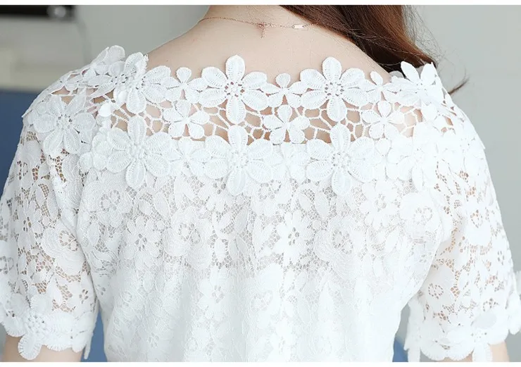 Flower Lace Tops And Blouses Women Tops Femme 2018 Fashion Summer Short Sleeve Ladies Shirts White Renda Blusas Femininas (12)