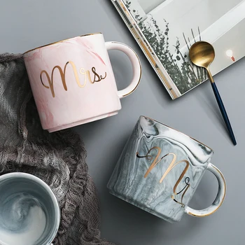 

1pc Marble Tea Cups MR MRS Mug Drinking Milk Cup Coffee Couples Holder Bottle For Table Set Ceramic Water Glass Pots DA