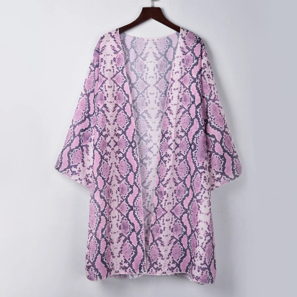 

Snake Print Cardigan Blouse Tops Womens Serpentine Printing Chiffon Cardigan Smock Summer Beach kimono Tops Plus Size