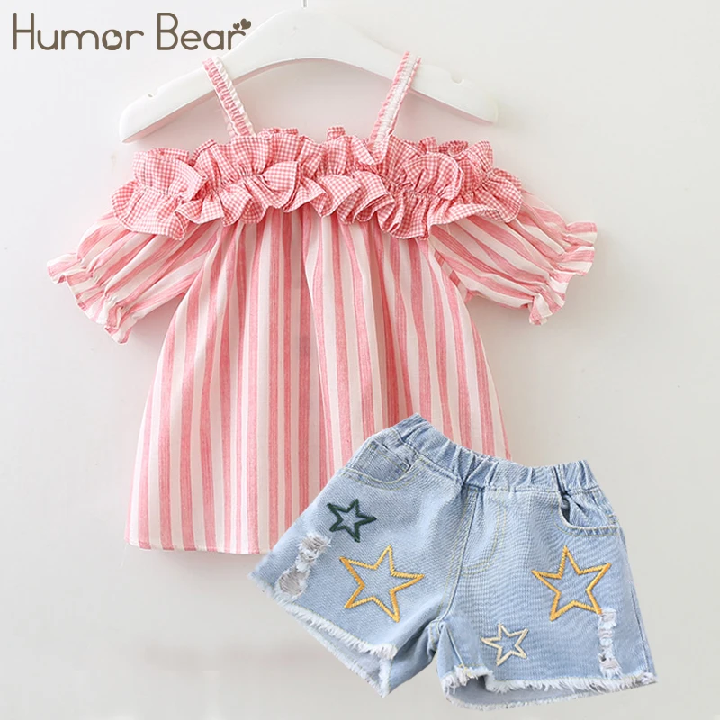 Humor Bear комплект одежды для девочек с бусинами милые топы для девочки с длинными ресницами+ штаны Костюм для девочки Детская одежда