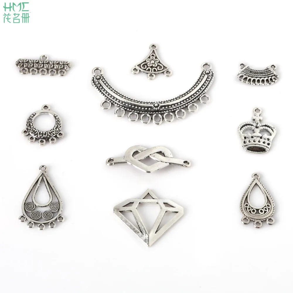 

New Arrival Zinc Alloy Porous Necklace & Earring Pendant 10 Types Mixed Size Antique Silver Plated Charms Jewelry Finding