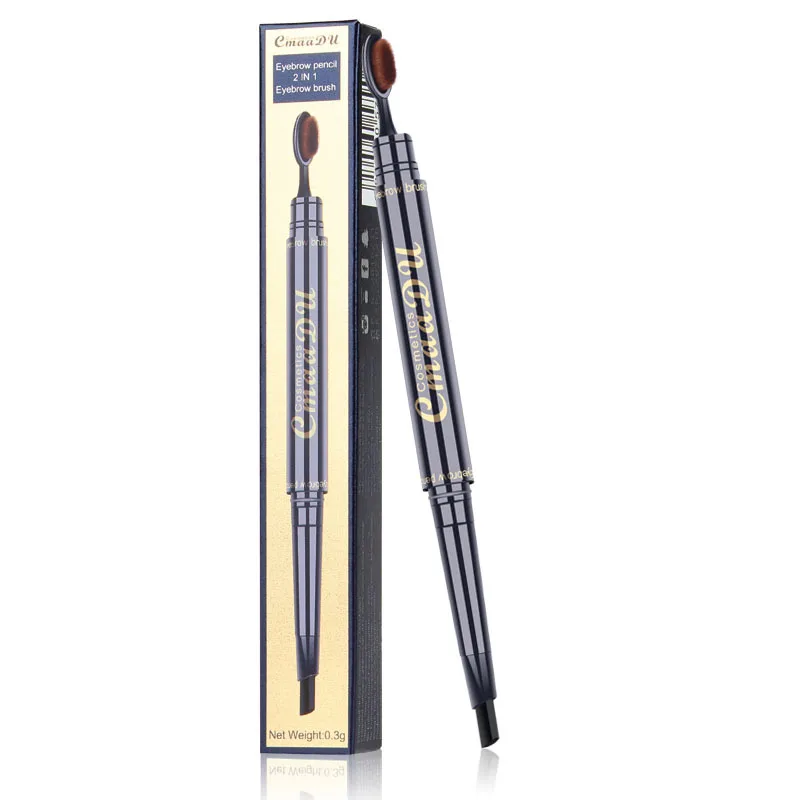 CmaaDu бренд с зубной щеткой головка карандаш для бровей краска Многофункциональный коричневый черный Водонепроницаемый двойной карандаш для бровей