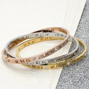 

carter lovers' bracelet 925 Sterling Silver Rose Gold color bangles Rome numerals simple inlaid Cubic Zircon men and women