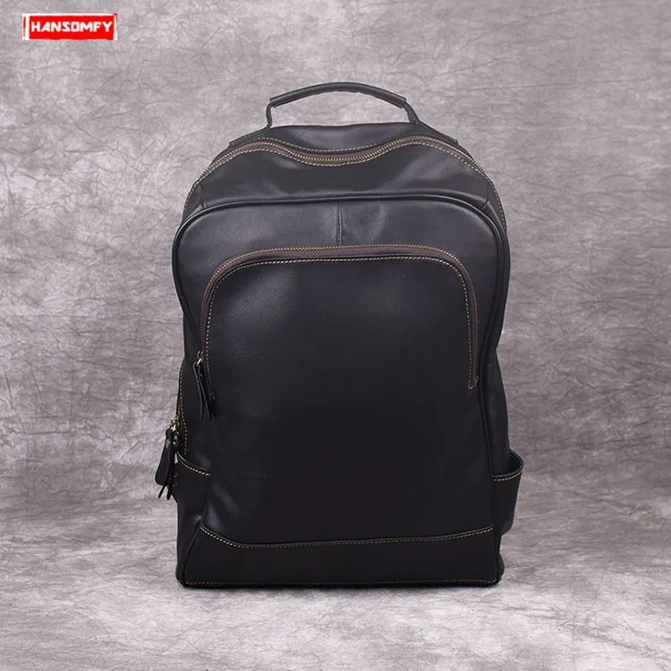

Retro men's real genuine leather computer backpack top layer leather shoulder bag short-distance travel large-capacity backpack