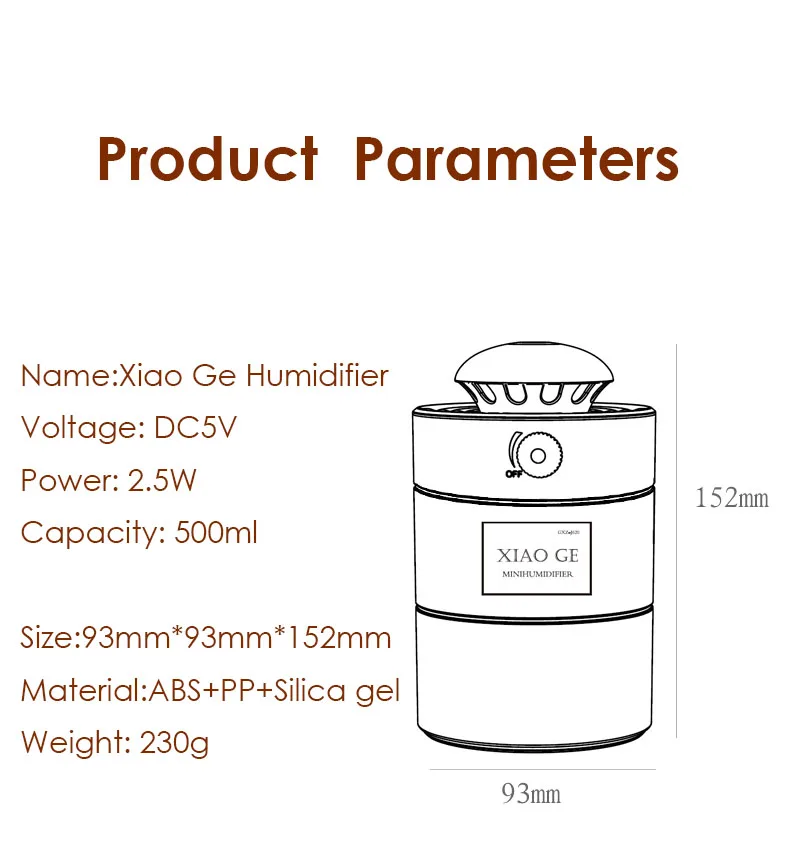 Xiao Ge увлажнитель плавная регулировка увлажнитель воздуха теплый светильник USB диффузор 500 мл большой емкости Настольный очиститель воздуха