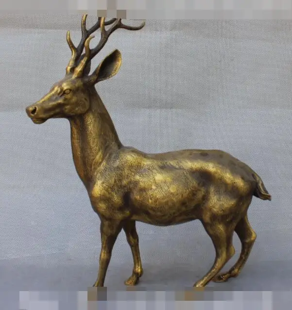 

S01135 China Folk Culture Tradition Bronze Sika deer Spotted deer Cervus Statue (B0413)