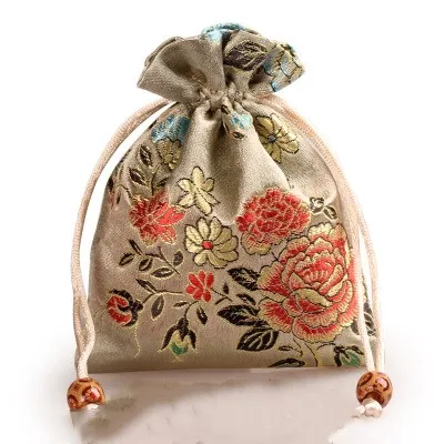 두꺼운 모란 꽃 작은 보석 선물 가방 drawstring 실크 브로케이드 포장 주머니 악세사리 향수 메이크업 도구 스토리지 포켓