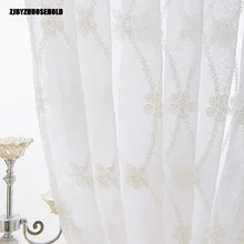 

Curtains for Living Dining Room Bedroom Tulle Sheer Yarn White Linen Embroidery Lattice Screen Flower Garden A