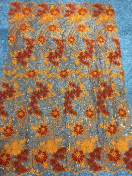 

Orange African Lace Fabric 2019 High Quality French Velvet Lace Fabric With Sequins Lace Fabric For Wedding Party