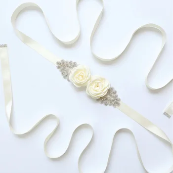 

Womens Belt Rhinestone Bridal Sash Waist Belt Satin Ribbon Wedding Bride Party Dress Crystal Beaded Flower Belt Accessories