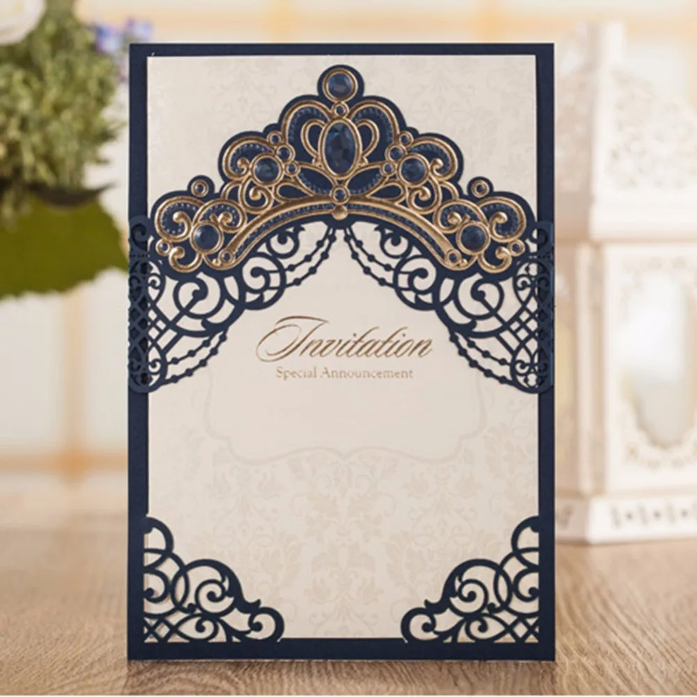 Crown Laser cut vintage wedding invitations Cards 50pcs/lot free