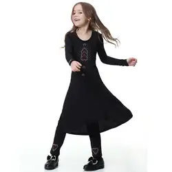 2019 осеннее платье с бисером для девочек + длинные штаны, комплект из 2 предметов, мусульманский Арабский Дубай, детские танцевальные костюмы