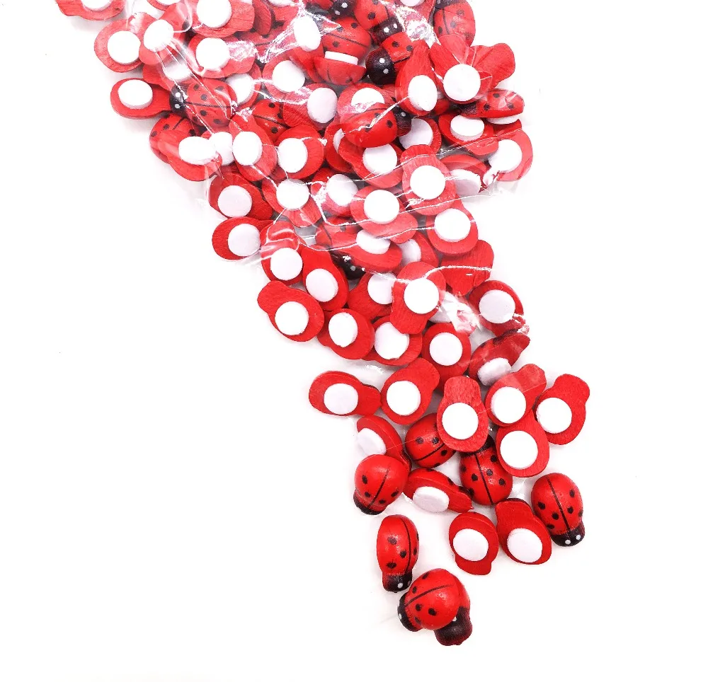 100pcs wooden ladybug decal painted adhesive DIY crafts decoration