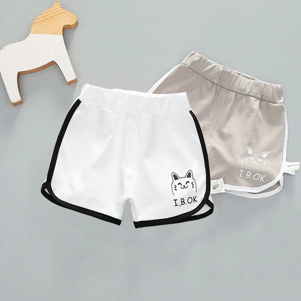 Kids Girl Summer Shorts Cartoon Cat Stripe Casual Elastic Waist Panties Beach Shorts Sports Pants Baby Children Clothing C701