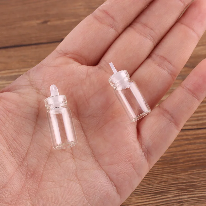 100pcs 11*22*6.5mm 1ml Mini Glass Wishing Bottles Tiny Jars Vials With Plastic Stopper 3