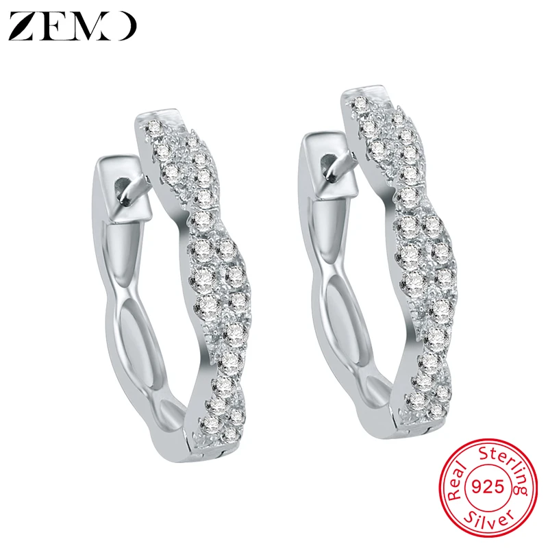 

ZEMO Twist-Shape Hoop Earrings Cubic Zirconia 925 Sterling Silver Circle Women's Earring For Ladies Hoops Creole Earing Bijoux