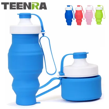 

TEENRA 1Pcs Collapsible Silicone Water Bottle Sport Water Bottle Portable Travel Comping Water Kettle Folding Silicone Bottle