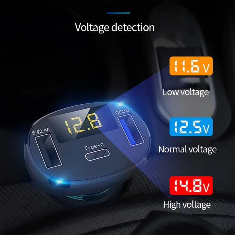 QC3.0 автомобиля Зарядное устройство прикуриватель Смарт двойной тип разъема Usb C