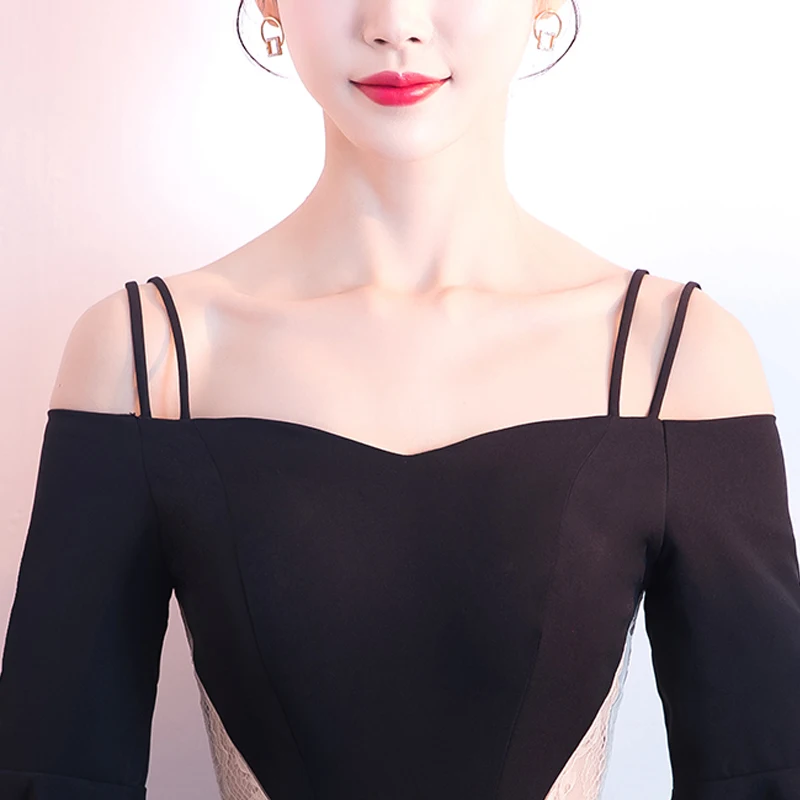 Proms Gratuating Femmes Longue Courroie Soirées Nouvelles De 2018 Up Gala Robes A59 Lacet Cérémonie Date Noir Parti Élégant Spaghetti Robe Pour YSn7xv0