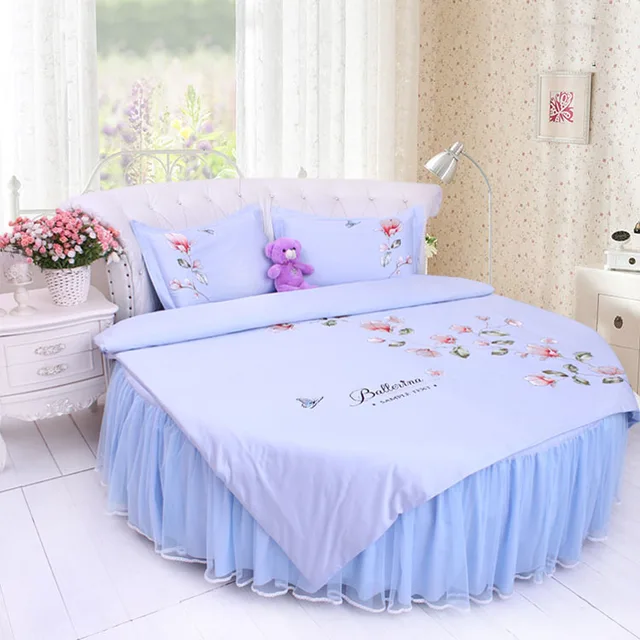 Buy ROUND Bed Bedding 4pcs Set Jacquard Satin Lace
