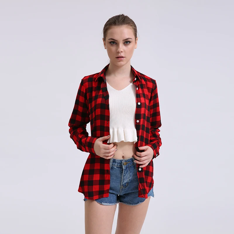 

2018 Hot Sale Summer Ladies Plaid Shirt Plus Size Female Casual Cotton Long-Sleeve Women Slim Outerwear Blouse Tops Clothing 5XL