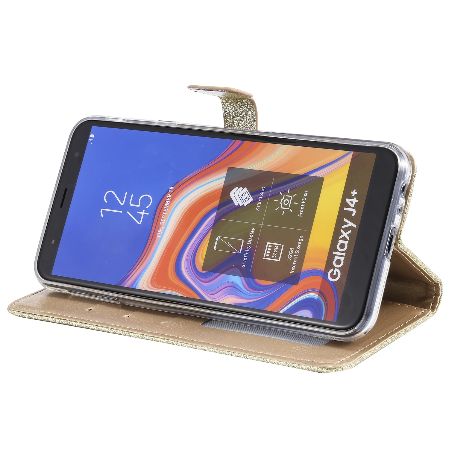 100 шт./лот шить с блестками 3 кожаный защитный чехол КРЫШКА ДЛЯ samsung Galaxy J4 Плюс/J4 Prime J6 Плюс/J6 Prime чехол