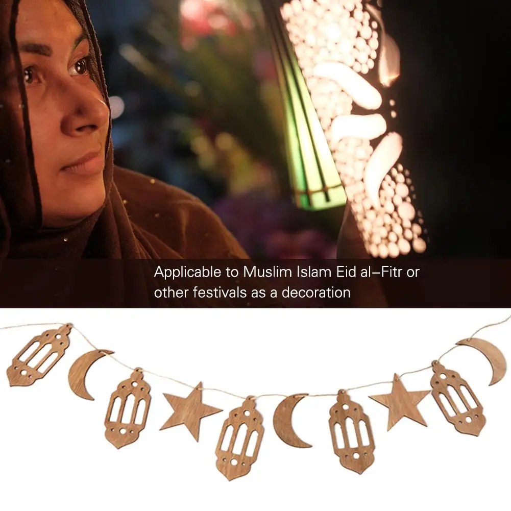 Eid Рамадан Мубарак полые деревянные украшения дома Висячие лампочки в форме Луны звезды ремесла Pedant с 1,5 м веревки