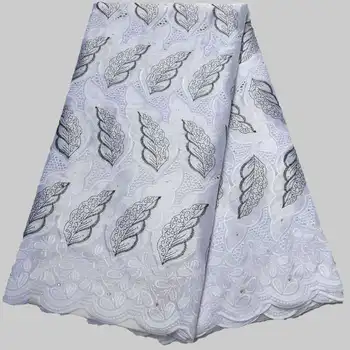 

White Color Swiss Voile Lace Fabric 5 yards Embroidery With Stone 100% cotton Swiss Cotton Lace Fabric For Sewing Dress XHS01