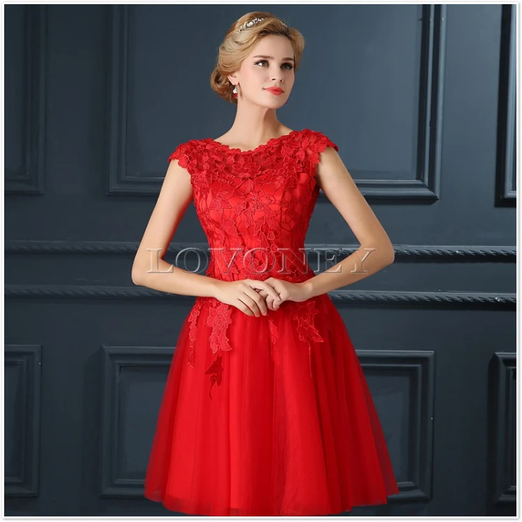 DEERVEADO T402 Short Prom Dresses Elegant A-Line Red Prom Dress Gown Formal Party Dresses Evening Gown Vestido De Festa