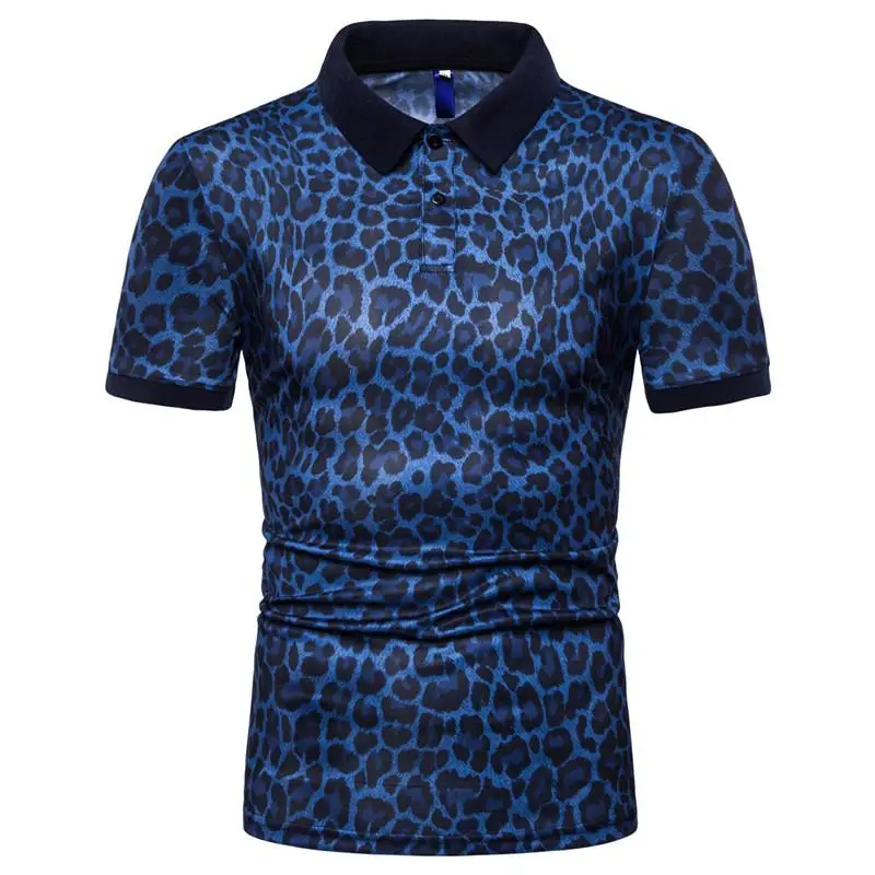 

Lapel Social Shirt Fashion Leopard print POLO Shirt Men Short-sleeved Elastic Men's Clothing Summer Tops Tees Navy White Yellow