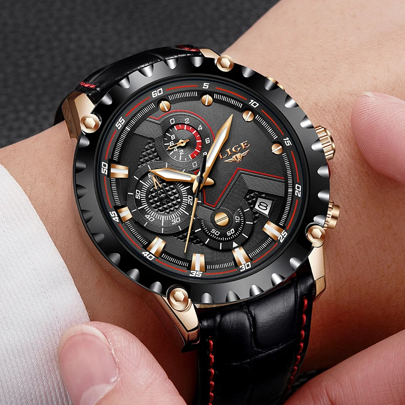 LIGE Mens Watches Top Brand Luxury Quartz Watch Men Casual Waterproof Stopwatch Chronograph Clock Sports Watch Relogio Masculino