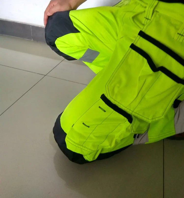 Bauskydd Men Working Pants Reflective High visibility Multi-pockets Work Trousers With Knee Pads Workwear Safety Cargo Pants