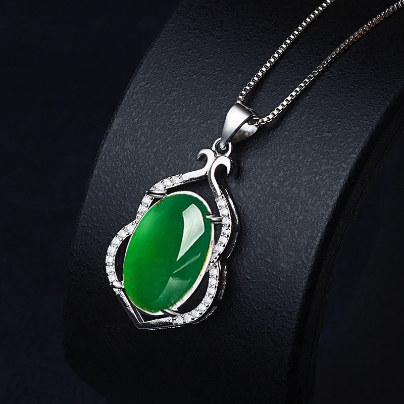 

NOT FAKE S925 Sterling Silver Emerald jade Pedants Artisan Myanmar Antique For necklace Chalcedony Green