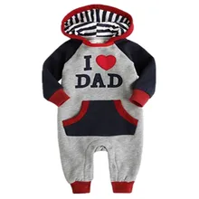Детские комбинезоны с надписью «I Love Dad», детская одежда из хлопка наивысшего качества, комбинезон с капюшоном для детей 0-24 месяцев, детская одежда, J020A