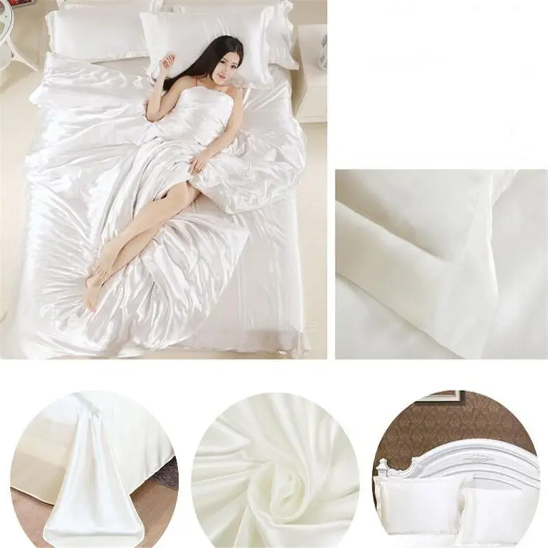 Чистый атласный шелк постельные принадлежности комплект домашний Текстиль King size постельное белье пододеяльник плоский лист наволочки