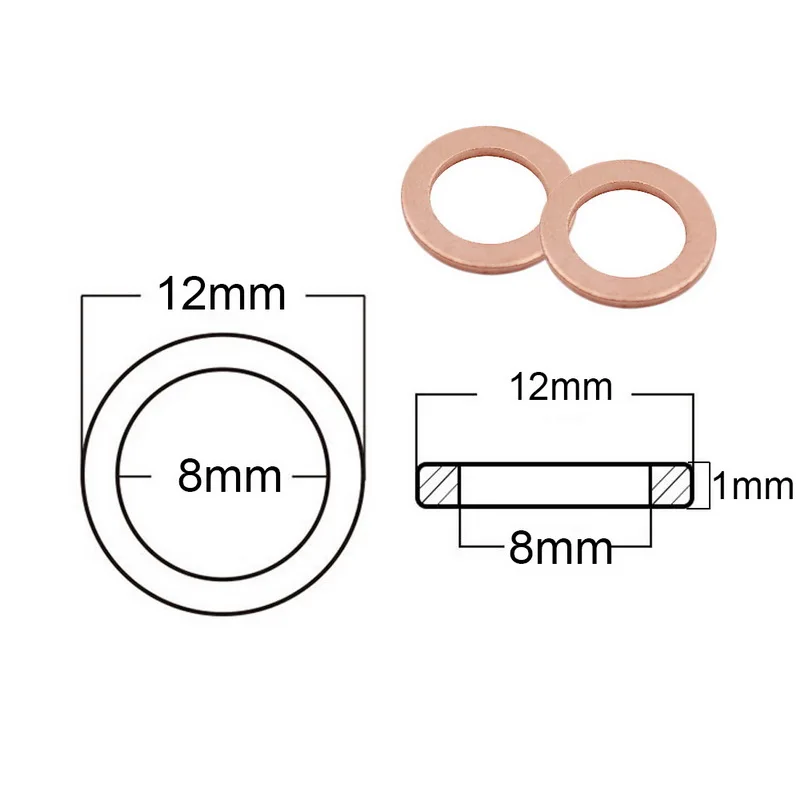 20 шт. одноцветное медь шайба плоское уплотнительное кольцо Заглушка масло для лодка давка прокладка уплотнение фиттинги крепёж аппаратные средства инструмент интимны - Цвет: 20pcs M8x12x1mm