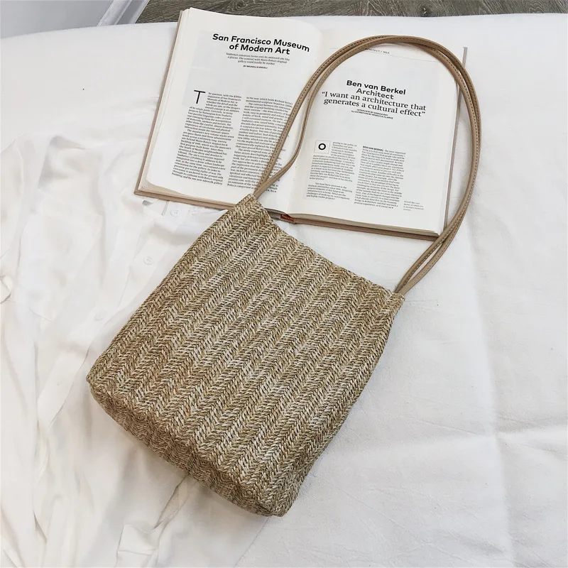 

Large-capacity Straw Handbag Solid Color Lightweight Shoulder Bag For Women Simple Leisure Vacation Package Trend Bag New 2019