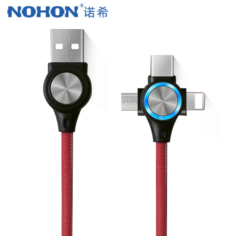 NOHON 3 в 1 USB кабель светодиодный 8 Pin для iPhone X 8 XS Plus Micro usb type-C Быстрая зарядка кабель синхронизации данных для Xiaomi huawei Зарядка