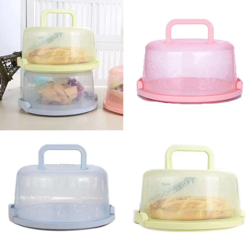 

Birthday Wedding Party Kitchen Plastic Round Cake Box Carrier Container Handle Pastry Storage Boxes Dessert Container Cover Case