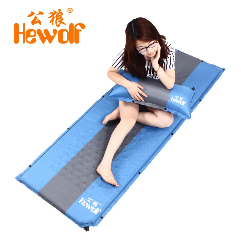

Hewolf high quality 4cm thickening single moistureproof comfortable camping outdoor mat with pillows can be spliced