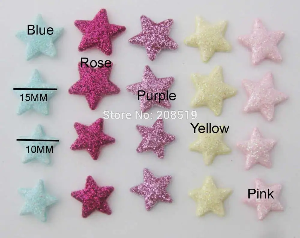 

PA0071 Glitter felt appliques 100pcs 10MM/15MM Star shape decorative accessories scrapbooking