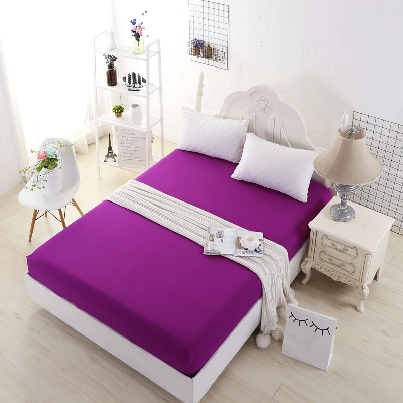 Polyester Fitted Mattress Protector Covers Minimalistic Solid Color Bed Sheet Anti dirty