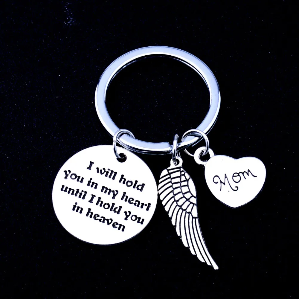 

Mom I Will Hold You In My Heart Until I Hold In Heaven Key Ring Wing Family Love Mother's Day Gifts Keychain Mommy Keyring Hot