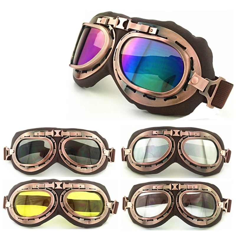 

2019NEW Casque Steampunk lunettes cuivre moto lunettes volantes Vintage pilote motard lunettes lunettes de protection