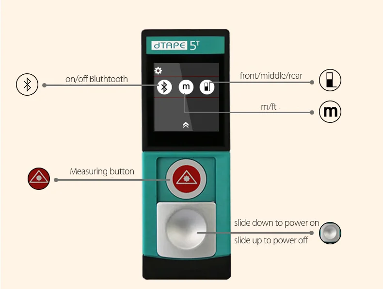 20 м(65 футов) Интеллектуальная сенсорная панель, инфракрасный инструмент для измерения объема, цифровой лазерный дальномер, маленький размер, dTape T5